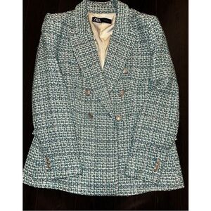 ZARA Women's Blue Tweed Jacket